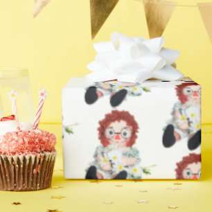 Retro Rag Doll mit zartem Bouquet Geschenkpapier