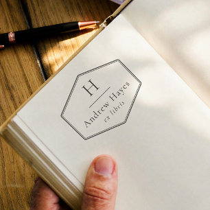 Retro-Rahmen Modernes Monogramm Ex Libris Buch Gummistempel