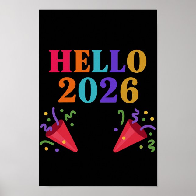Retro Rainbow 2026 Party Poppers Celebrate Fun Poster (Vorne)