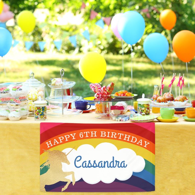 Retro Rainbow and Unicorn - Name Happy Birthday Banner (Von Creator hochgeladen)