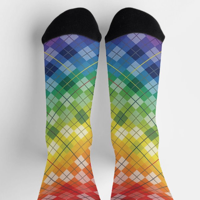 Retro Rainbow Argyle Plaid Check Pattern Socken (Oben)