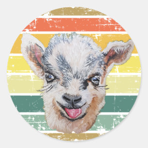 Retro Rainbow Baby Goat Kid Runder Aufkleber