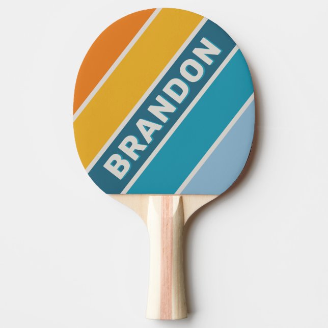 Retro Rainbow Bold mit Name Streifen Tischtennis Schläger (Vorderseite)