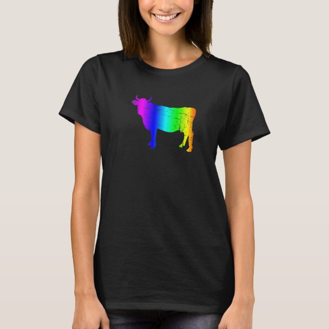 Retro Rainbow Bull Silhouette Graphic T-Shirt (Vorderseite)