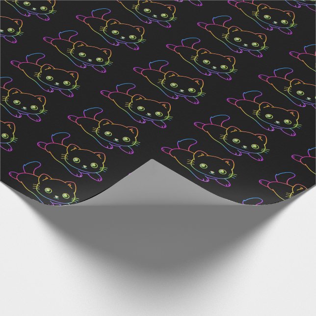 Retro Rainbow Cat Kawaii Animal Magic Kitten Geschenkpapier (Ecke)
