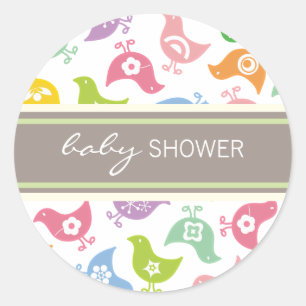 Retro Rainbow Chicks Babyduschetikett / Aufkleber