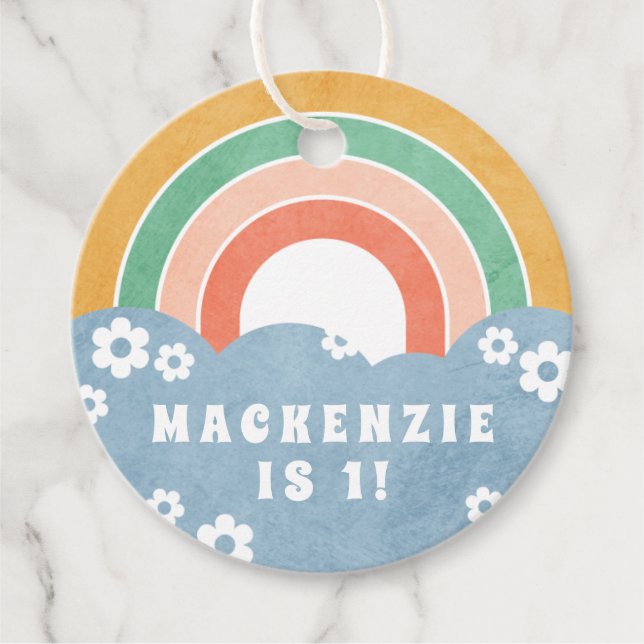 Retro Rainbow & Daisies Kid's Gastgeschenk Geschen Geschenkanhänger (Vorderseite)