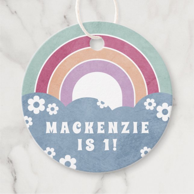 Retro Rainbow & Daisies Kid's Gastgeschenk Geschen Geschenkanhänger (Vorderseite)