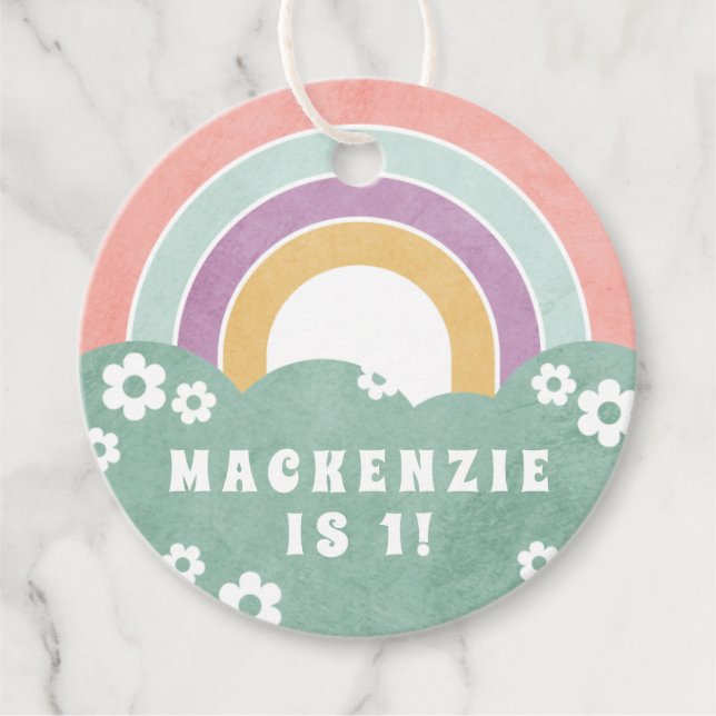 Retro Rainbow & Daisies Kid's Gastgeschenk Geschen Geschenkanhänger (Vorderseite)