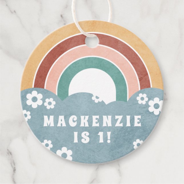Retro Rainbow & Daisies Kid's Gastgeschenk Geschen Geschenkanhänger (Vorderseite)