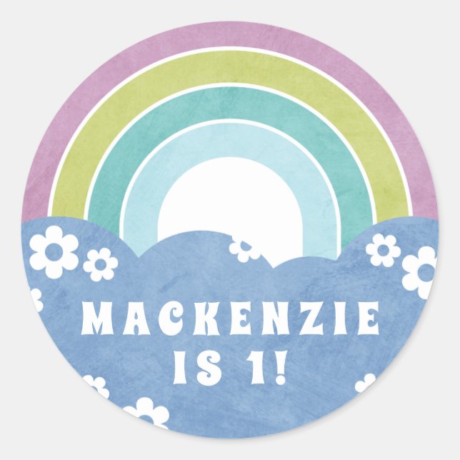 Retro Rainbow & Daisies Kinderheftsticker Runder Aufkleber (Vorderseite)