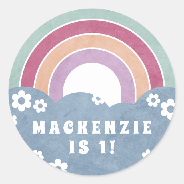Retro Rainbow & Daisies Kinderheftsticker Runder Aufkleber (Vorderseite)