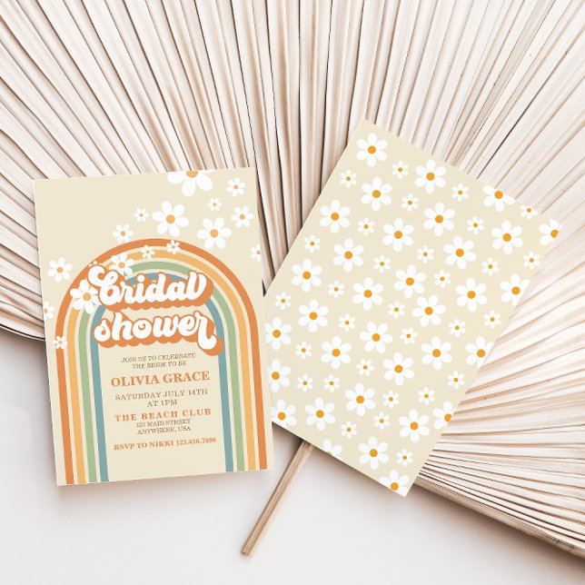 Retro Rainbow Daisy Groovy Brautparty Einladung (Von Creator hochgeladen)