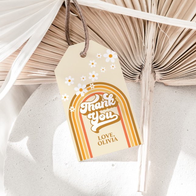 Retro Rainbow Daisy Groovy Brautparty Geschenkanhänger (Von Creator hochgeladen)