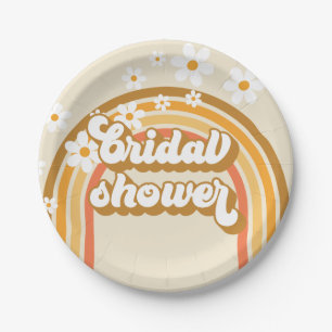 Retro Rainbow Daisy Groovy Brautparty Pappteller