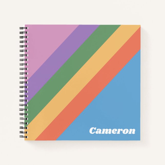 Retro Rainbow Diagonal Streifen Personalisiert Notizbuch (Vorderseite)