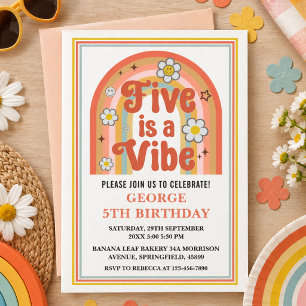 Retro Rainbow FIVE is a Vibe Groovy 5. Geburtstag Einladung