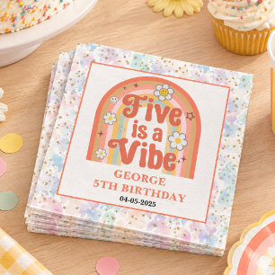 Retro Rainbow FIVE is a Vibe Groovy 5. Geburtstag Serviette