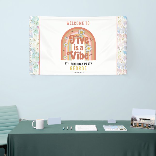 Retro Rainbow FIVE is a Vibe Groovy 5th Birthday Banner (Messeveranstaltung)
