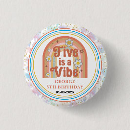 Retro Rainbow FIVE is a Vibe Groovy 5th Birthday Button