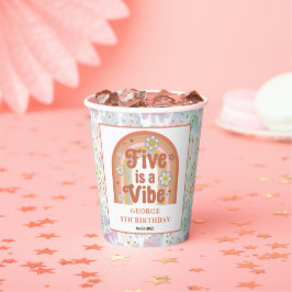 Retro Rainbow FIVE is a Vibe Groovy 5th Birthday Pappbecher
