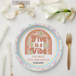 Retro Rainbow FIVE is a Vibe Groovy 5th Birthday Pappteller