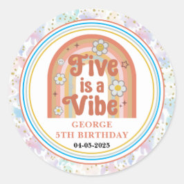 Retro Rainbow FIVE is a Vibe Groovy 5th Birthday Runder Aufkleber