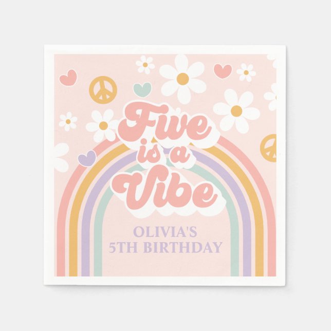 Retro Rainbow Five ist ein Vibe 5. Geburtstag Serviette (Vorderseite)