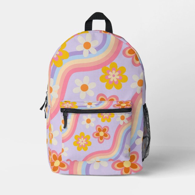 Retro Rainbow floral Bedruckter Rucksack (Vorderseite)