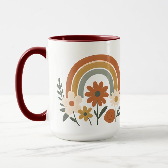 Retro Rainbow Floral Ceramic Mug Tasse (Links)