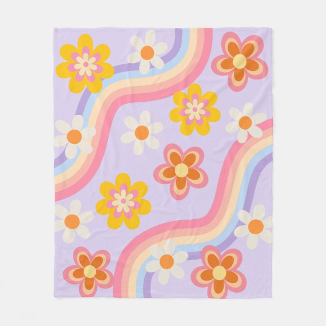 Retro Rainbow floral Fleecedecke (Vorderseite)
