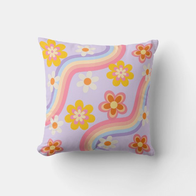 Retro Rainbow floral Kissen (Vorderseite)