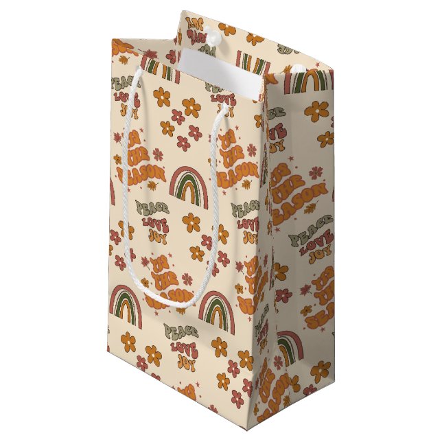 Retro Rainbow Flower Christmas Kleine Geschenktüte (Vorderseite Schrägansicht)
