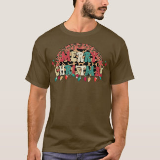 Retro Rainbow Frohe Weihnachts-Leopard-Weihnachtsb T-Shirt