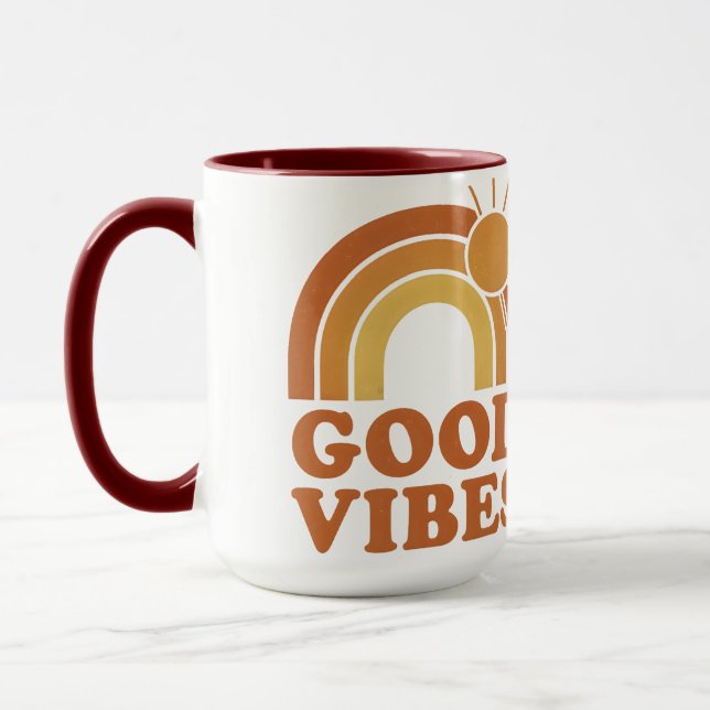 Retro Rainbow Good Vibes Ceramic Mug Tasse (Links)