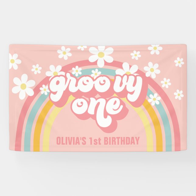 Retro Rainbow Groovy 1. Geburtstag Banner (Horizontal)