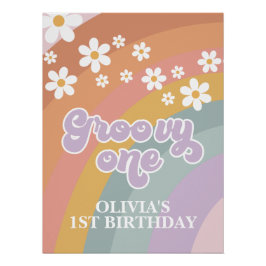 Retro Rainbow Groovy 1. Geburtstag Poster