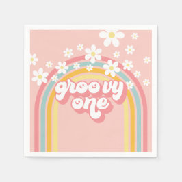 Retro Rainbow Groovy 1. Geburtstag Serviette