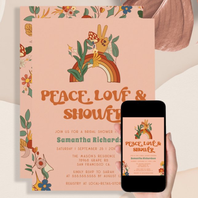 Retro Rainbow Groovy Brautparty Einladung (Von Creator hochgeladen)