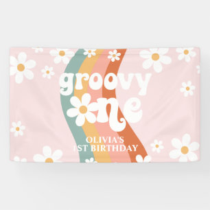 Retro Rainbow Groovy One Daisy 1. Banner