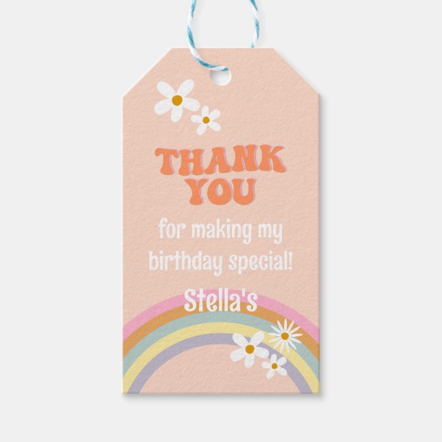 Retro Rainbow Groovy One Daisy Geschenkanhänger (Vorderseite)