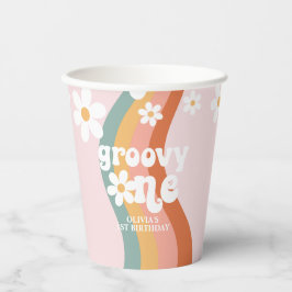 Retro Rainbow Groovy One Daisy Pappbecher
