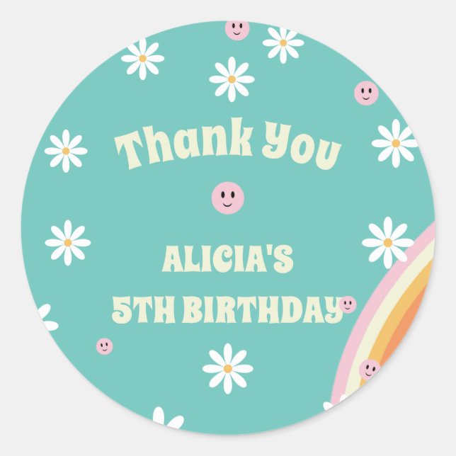 Retro Rainbow Groovy Vibe Birthday Runder Aufkleber (Vorderseite)