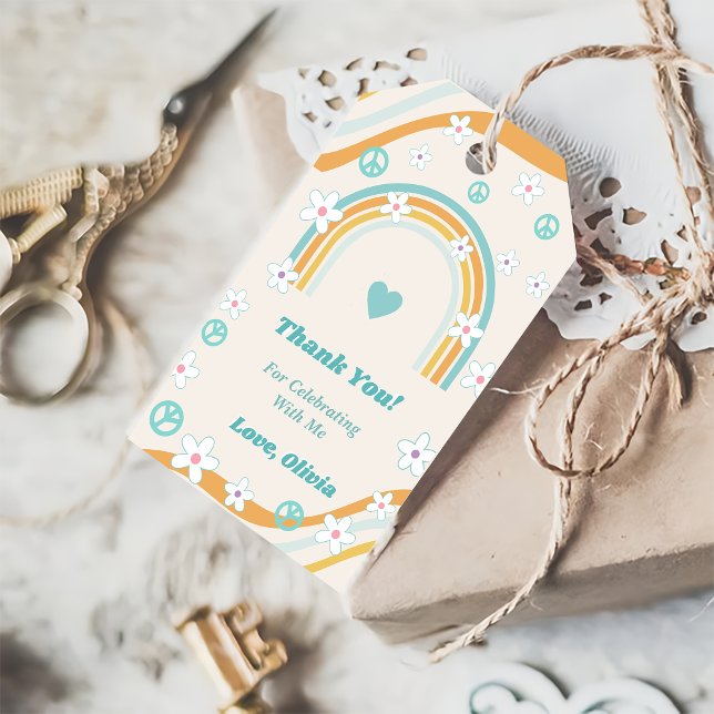 Retro Rainbow Groovy Vielen Dank für Ihr Geschenk Geschenkanhänger (Von Creator hochgeladen)