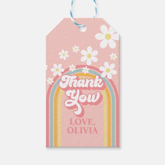 Retro Rainbow Groovy Vielen Dank Geschenkanhänger (Vorderseite)