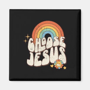 Retro Rainbow Groovy Wählen Sie Jesus Christliche Magnet