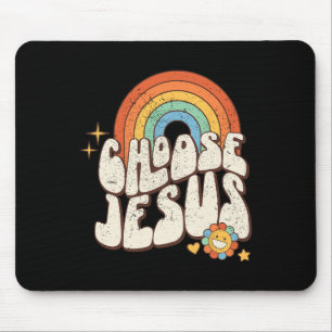 Retro Rainbow Groovy Wählen Sie Jesus Christliche Mousepad