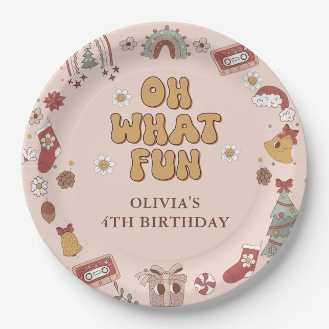 Retro Rainbow Groovy Weihnachten Geburtstagsparty Pappteller (Vorderseite)