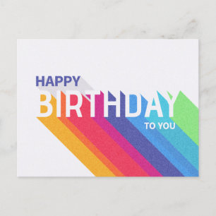 Retro Rainbow Happy Birthday Postcard Postkarte