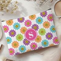 Retro Rainbow Happy Daisy Pattern Mit Monogramm
